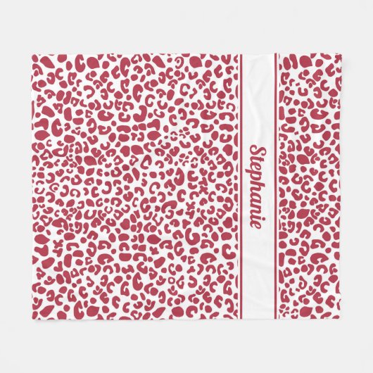 Trendy Red en White Leopard Print met naam Fleece Deken (Voorkant (Horizontaal))