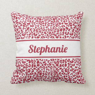 Trendy Red en White Leopard Print met naam Kussen