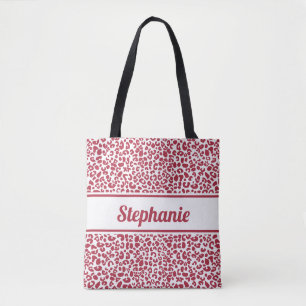 Trendy Red en White Leopard Print met naam Tote Bag