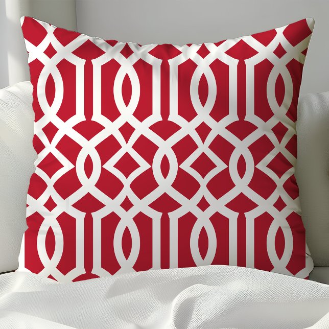 Trendy Red en White Moroccan Trellis Pattern Kussen (Creator heeft geüpload)