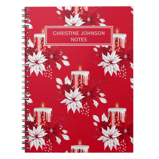 Trendy Red en White Poinsettia Flower Notitieboek (Voorkant)