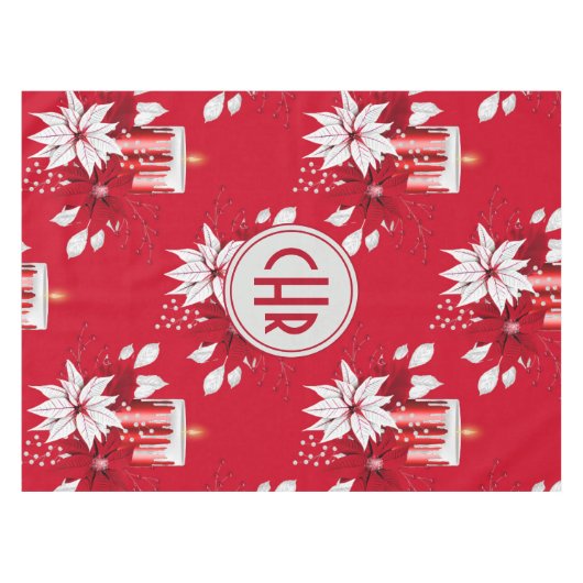 Trendy Red en White Poinsettia Flower Tafelkleed (Voorkant (Horizontaal))