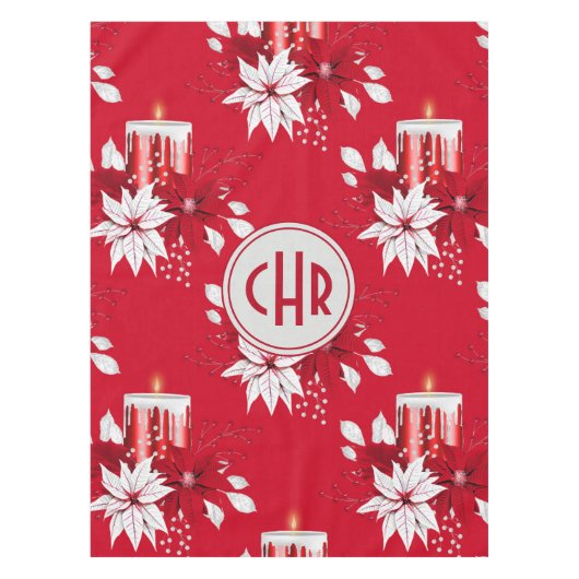 Trendy Red en White Poinsettia Flower Tafelkleed (Voorkant)