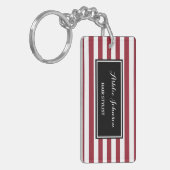 Trendy Red en White Stripes Salon Hair Stylist Sleutelhanger (Voorkant Links)