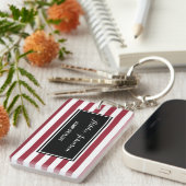 Trendy Red en White Stripes Salon Hair Stylist Sleutelhanger (Voorkant Rechts)