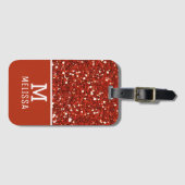 Trendy Red Glitter Name Monogram Bagagelabel (Voorkant (horizontaal))