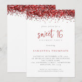 Trendy Red Glitter Sweet 16 Birthday Party Kaart (Voorkant / Achterkant)
