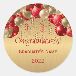 Trendy Red Gold Balloons Afstuderen Ronde Sticker