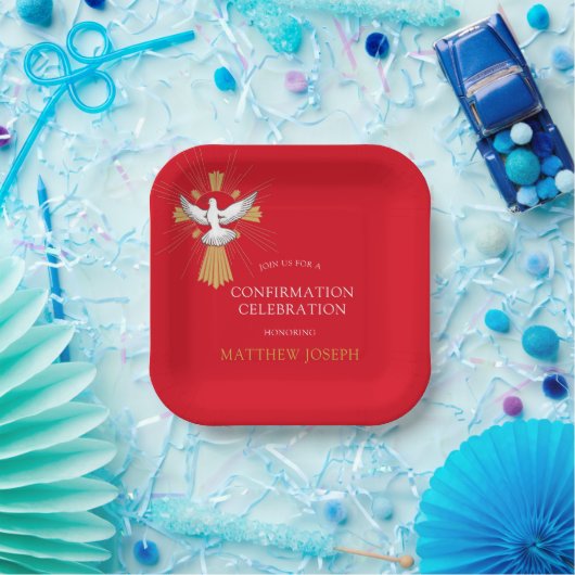 Trendy Red Gold Cross White Dove Bevestiging Papieren Bordje (Feest)