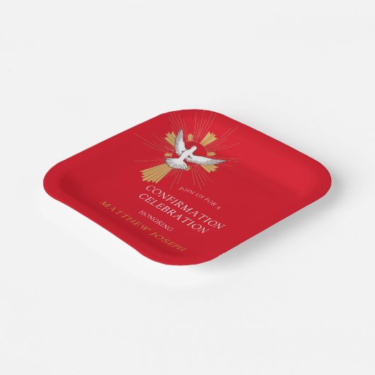 Trendy Red Gold Cross White Dove Bevestiging Papieren Bordje (Gebogen)