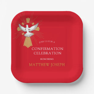 Trendy Red Gold Cross White Dove Bevestiging Papieren Bordje
