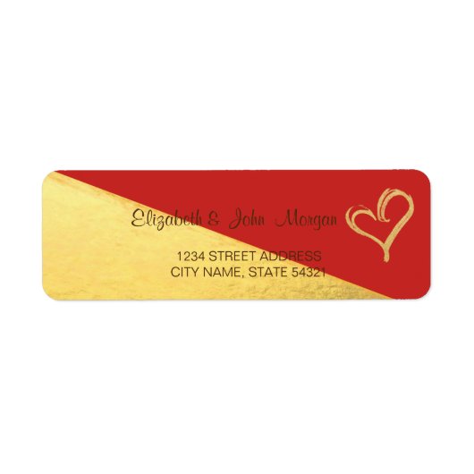Trendy Red Gold Glitter Heart Address Label (Voorkant)