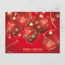 Trendy Red, Golden Christmas Ornaments Snowflakes Feestdagenkaart