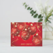 Trendy Red, Golden Christmas Ornaments Snowflakes Feestdagenkaart (Staand voorkant)