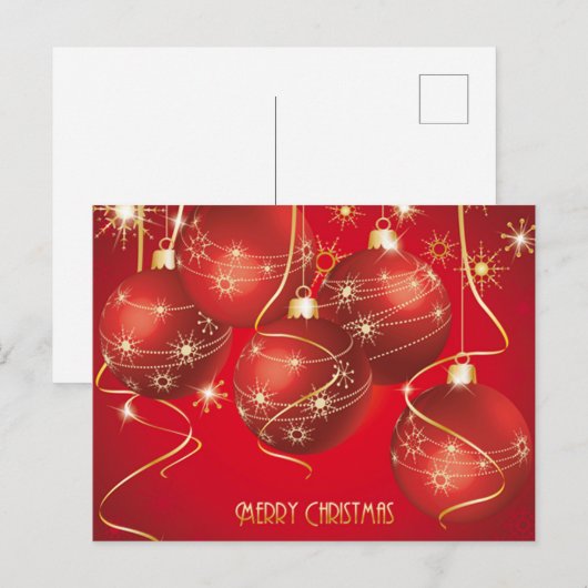 Trendy Red, Golden Christmas Ornaments Snowflakes Feestdagenkaart (Voorkant / Achterkant)