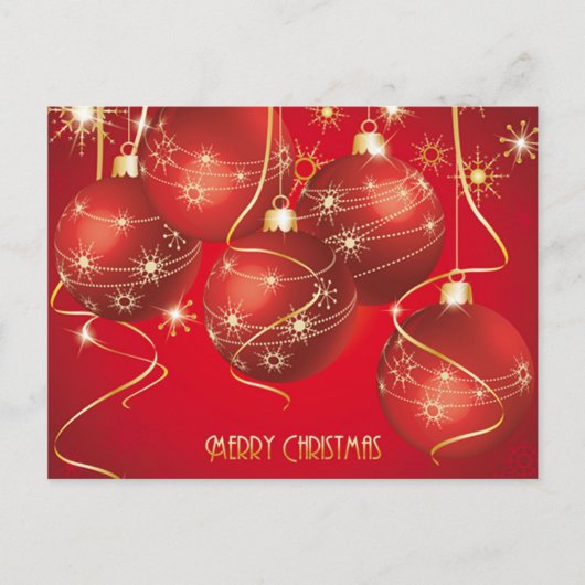 Trendy Red, Golden Christmas Ornaments Snowflakes Feestdagenkaart (Voorkant)
