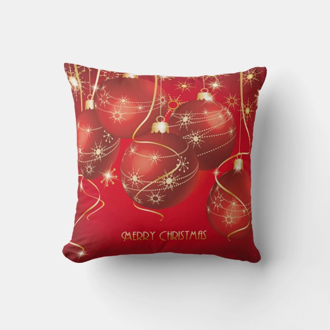 Trendy Red, Golden Christmas Ornaments Snowflakes Kussen (Voorkant)