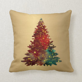 Trendy Red Green Waterverf Tree Gold Kerstmis Kussen