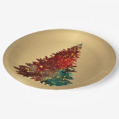 Trendy Red Green Waterverf Tree Gold Kerstmis Papieren Bordje (Gekanteld)