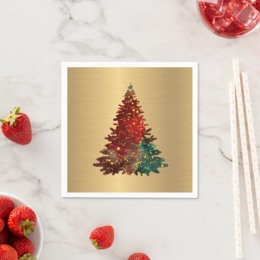 Trendy Red Green Waterverf Tree Gold Kerstmis Servet (Insitu)