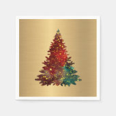 Trendy Red Green Waterverf Tree Gold Kerstmis Servet (Voorkant)