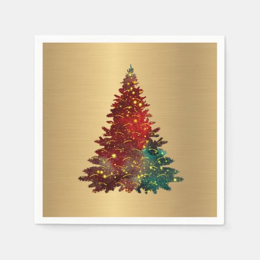 Trendy Red Green Waterverf Tree Gold Kerstmis Servet (Voorkant)