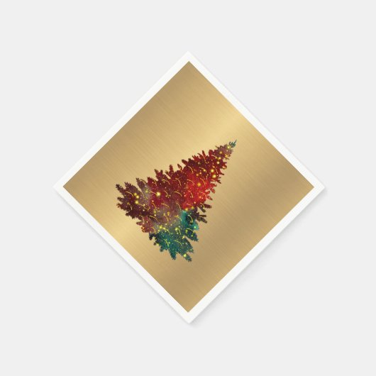 Trendy Red Green Waterverf Tree Gold Kerstmis Servet (Hoek)