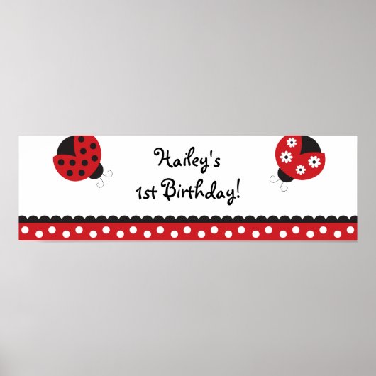 Trendy Red Ladybug Birthday Banner Sign Poster (Voorkant)