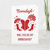 Trendy Red Las Vegas Showgirl Bridesmaid Proposal Kaart (Voorkant)