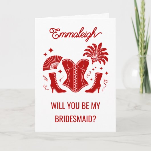 Trendy Red Las Vegas Showgirl Bridesmaid Proposal Kaart (Voorkant)