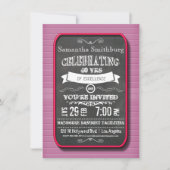 Trendy Red Neon Chalkboard Birthday Party Invite Kaart (Voorkant)