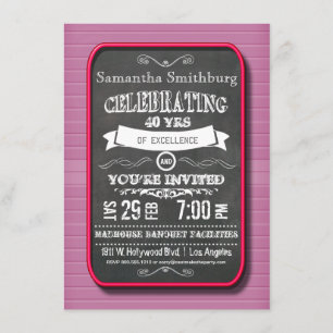 Trendy Red Neon Chalkboard Birthday Party Invite Kaart