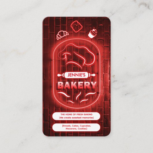 Trendy Red Neon Pink Bakery Custom Logo QR Code   Visitekaartje (Voorkant)