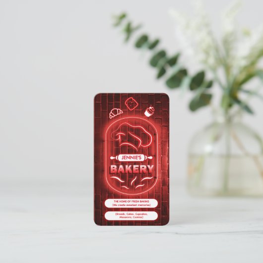 Trendy Red Neon Pink Bakery Custom Logo QR Code   Visitekaartje (Staand voorkant)