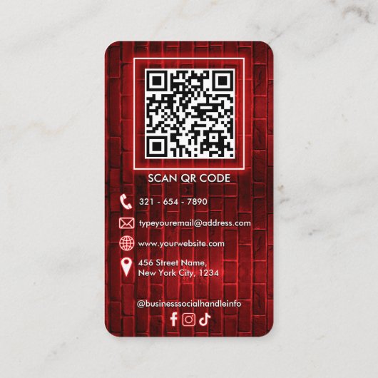 Trendy Red Neon Pink Bakery Custom Logo QR Code   Visitekaartje (Achterkant)