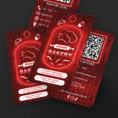 Trendy Red Neon Pink Bakery Custom Logo QR Code   Visitekaartje