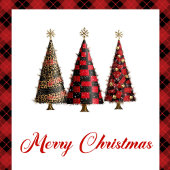 Trendy Red Plaid Christmas Tree Leopard Pattern Feestdagenkaart