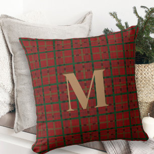 Trendy Red Plaid Monogram Sierkussen