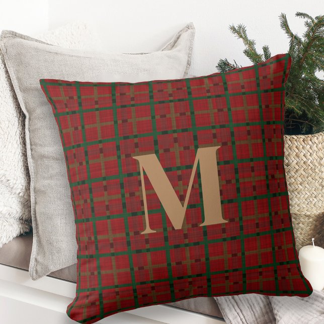 Trendy Red Plaid Monogram Sierkussen (Creator heeft geüpload)