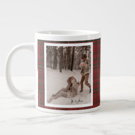 Trendy Red Plaid Rustic 2 Photo Christmas Gift Grote Koffiekop