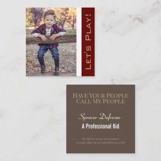 Trendy Red Playdate Kaart met foto Vierkante Visitekaartje (Voorkant / Achterkant)