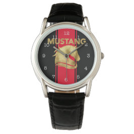 Trendy Red Racing Stripes Gold Mustang Horloge
