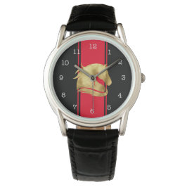 Trendy Red Racing Stripes Goud Paard Horloge