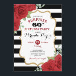 Trendy Red Roses 60th Surprise Birthday Kaart<br><div class="desc">Dit ontwerp is voorzien van levendige rode rozen met waterverf op zwarte en witte gestreepte achtergrond</div>