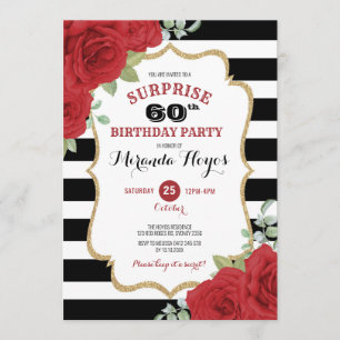 Trendy Red Roses 60th Surprise Birthday Kaart