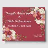 Trendy Red, Script Font Floral Wedding Guest Book Gastenboek (Voorkant)