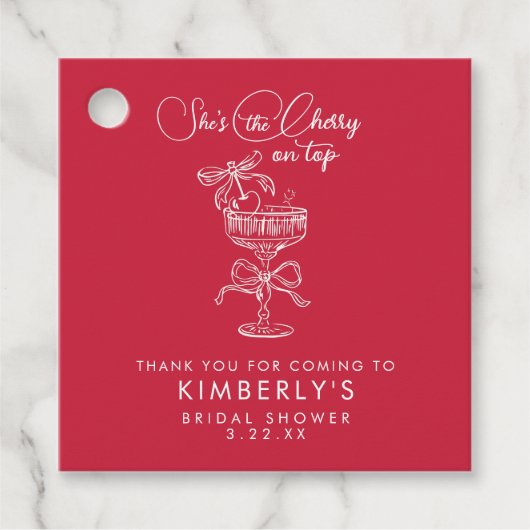 Trendy Red She's The Cherry On Top Bridal Shower Bedankjes Labels (Voorkant)