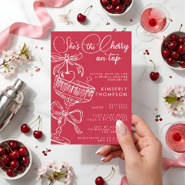 Trendy Red She's The Cherry On Top Bridal Shower Kaart