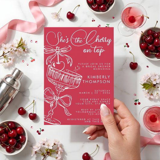 Trendy Red She's The Cherry On Top Bridal Shower Kaart