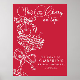 Trendy Red She's The Cherry On Top Bridal Shower Poster